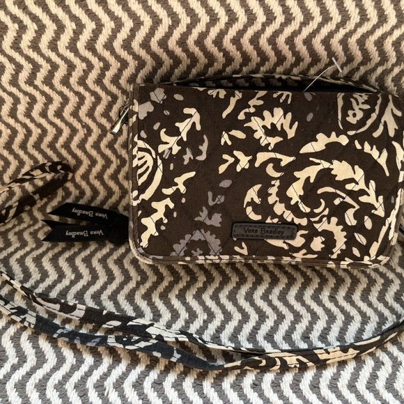 Vera Bradley Black Women Purse Card And Coin Wallet 4" Crossbody Strap Hand Bag - Picture 5 of 8